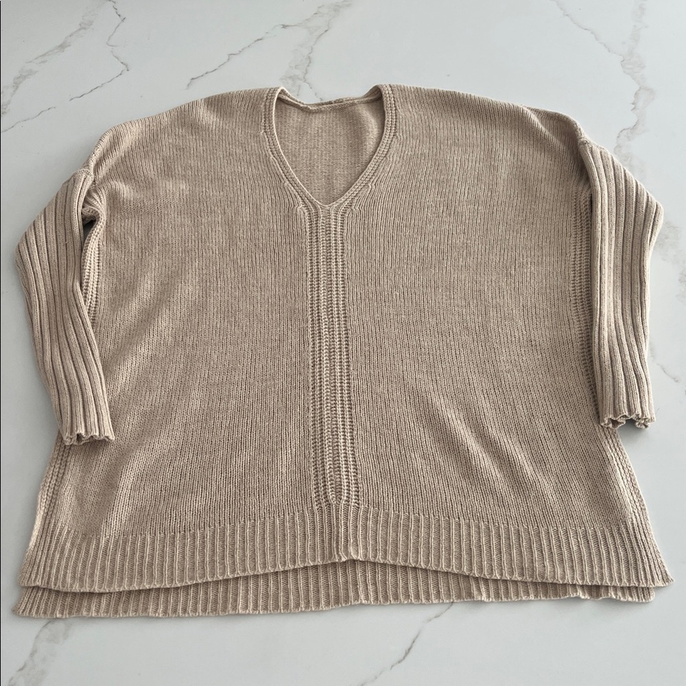 Vince oversized drop shoulder wool yak long V-Neck Sweater size M - Picture 9 of 12